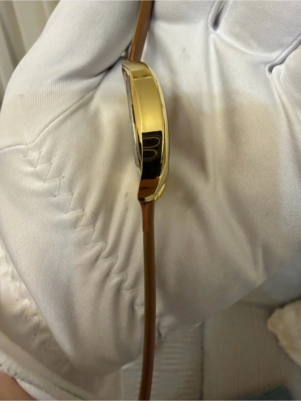 Isaac Mizrahi Live! Women's Gold Tone Tonneau Watch Tan Leather PC21 NWOT